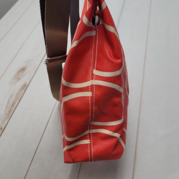 Etc Orla Kiely giant linear stem laminated cotton red orange crossbody bag purse - Picture 8 of 10